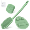Silicone Back & Face Scrubber & Bath Glove Set 3PCS, 13.4'' Gentle Back Scrubber with Dual-Side Head, 360° Anti-Slip Bath Glove, Unique Side-bristled Face Scrubber for All-round Cleaning(Green) - color: Green*3