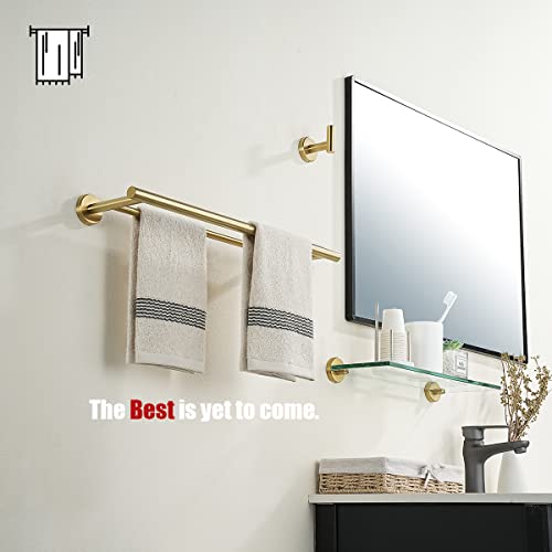 JQK Gold Double Towel Bar, 19 Inch 304 Stainless Steel Thicken 0.8mm Towel Rack Bathroom, Towel Holder Brushed Gold Wall Mount, Useable Length 16 Inch, TB100L16-BG - color: Brushed Gold, size: 19 Inch