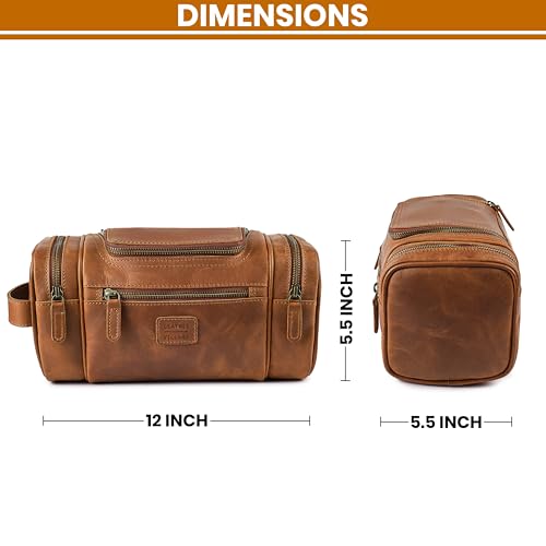 LEATHER VILLAGE Genuine Leather Travel Dopp Kit for Men & Women – Water-Resistant Large-Capacity Hanging Toiletry Bag for Travel, Grooming, Bathroom Organization, Shaving Essentials & Gym Use - Tan - color: Tan