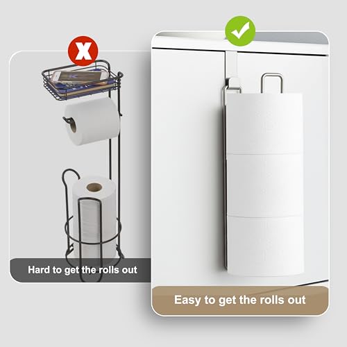 Toilet Paper Holder with Storage Extra 6 Roll Tissue, Over The Tank Toilet Paper Roll Holder Wall Mount, Brushed Nickel and Chrome Tissue Holder for Bathroom, RV Toilet Paper Holder with Shelf, 2Pcs - color: Silver, 2pcs, 12.99in