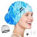WHALE Extra Large Swim Cap Designed for Men and Women with Thick, Long Hair, Hair Extensions Or Afro-Textured Hair Long-Hair Swim Cap Highly Waterproof to Keep Hair Dry - color: Water-patterned