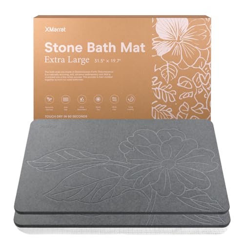 XMarrat Extra Large Stone Bath Mat Large 2 Pack, 31.5'' x 19.7'' Diatomaceous Earth Non-Slip Stone Shower Mat, Super Absorbent Diatomite Stone Mats for Bathroom, Quick Drying, Easy to Clean - color: Dark Grey F2 - 2 Pack, size: 31.5" x 19.7" (Rectangular)
