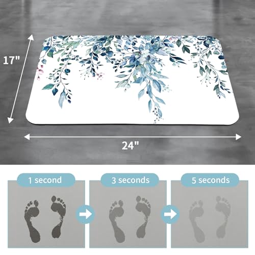 Gibelle Eucalyptus Leaves Bath Mat Rug Set 2 Piece, Super Absorbent Quick Dry Bathroom Rug Set, Non Slip Rubber Backed Bathroom Floor Mat for Tub Shower Sink (17"x24"+17"x24", Blue) - color: A003, size: 17" x 24" (2pcs)