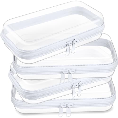 Hoolerry 4 Pcs Hard Clear Zipper Case Makeup Bags Plastic Zipper Pouch Transparent Storage Box Containers for Cosmetics, Snacks, Building Blocks, Puzzles(Clear,7.5 x 3.9 x 2 in,White) - color: White, size: 7.5 x 3.9 x 2 in