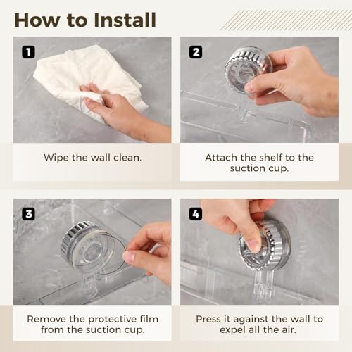 Transparent Suction Cup Storage Rack, 2 Pcs Corrugated Suction Cup Storage Holder, No Drilling, Adjustable Bathroom Kitchen Storage with Hooks, Glove, Cleaning Sponge, Cloth