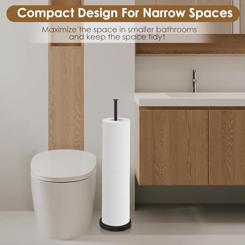 Toilet Paper Holder Stand,Free Standing Toilet Paper Holder with Reserve Function,Rustproof Matte Black Toilet Paper Holders Free Standing,Non-slip&No Drilling Toilet Paper Stand Designed for Easy Use