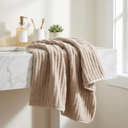 3 Piece Bath Towel Set, 40"x80"Microfibers Bath Sheets,Beige | 1Bath towels 1Hand towels 1Washcloths，Extra-large size，Big and Tall users，Quick dry，Highly Absorbent，Spa Gym - color: Beige, size: 3 Piece Towel Set