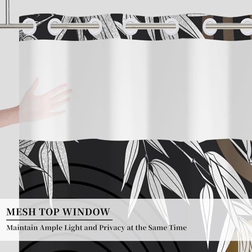 Boho Abstract No Hook Shower Curtain with Snap in Liner | 71x74 Inch, Black Mid Century Geometric Shower Curtains for Modern Bathroom, Waterproof Fabric with Mesh Top Window - color: Boho Black