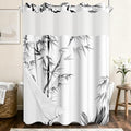 No Hook Shower Curtain and Snap in Liner Set, Black and White Ink Wash Bamboo Print Shower Curtains for Zen Minimalist Japandi Spa Bathroom, Waterproof Bath Curtain with Mesh Top, 71x74 Inch - color: Bamboo
