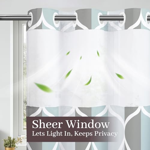 Yiatn No Hook Grey Extra Long Shower Curtain with Snap in Fabric Liner Set - Hotel Style with See Through Mesh Top Window, Modern Geometric Waterdrop Design,Waterproof and Washable, 71x86 INCH - color: A. Grey, size: 71"W x 86"L (Pack of 1)