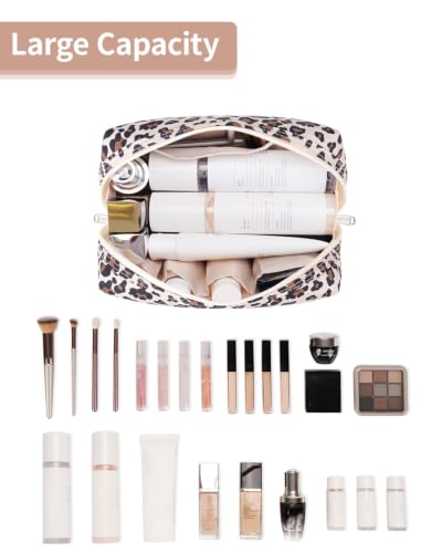 Narwey Cute Cheetah Makeup Bag Travel Cosmetic Bag Organizer Toiletry Bag Make Up Bags with Compartments for Women Girls (Large, Beige Leopard) - color: Beige Leopard, style: Large