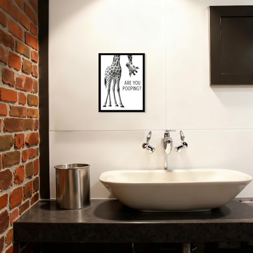 Urmoya Funny Giraffe Bathroom Decor Canvas Wall Art 8x10 in | Wood framed, Black and white wall decor, Rustic farmhouse, Are you pooping quote, Cute animal art prints, Ready to hang - color: Giraffe, size: 10"L x 8"W
