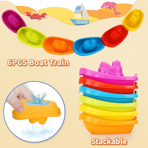 Baby Bath Toys for Kids Ages 1-3,13 Pcs Bathtub Toys for Babies 6-12-18 Months, Mold Free Bath Toys Toddlers 2-4 Years Old,Stacking Cups & Watering Can,Water Table Toys for Infants Boys Girls 1 2 3 4 - style: Orange