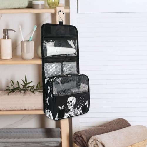 MNSRUU Hanging Toiletry Bag Gothic Skull and Butterflies Travel Makeup bag for Toiletries Portable Travel Toiletry Organizer Cosmetic Bags with Hanging Hook - color: Skull A10819