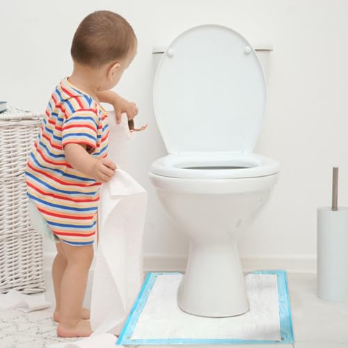 25 Pack Disposable Toilet Mats Absorbent Toilet Floor Protector from Urine U-Shape Toilet Training Rug Waterproof Non-Slip Bathroom Potty Training Mats for Children Adult (Blue)