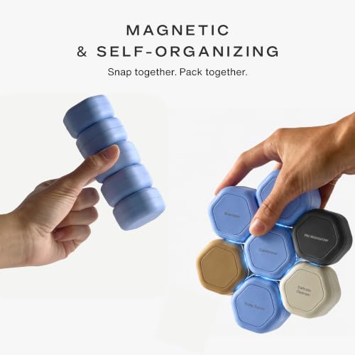 Cadence Travel Containers - Daily Routine Capsule Set - Magnetic Containers with Lids,4 Flex Mediums (1.32oz) & 3 Flex Smalls (0.56oz) - Shampoo, Conditioner, Body Wash, Pills, & More - Eucalyptus - color: Eucalyptus