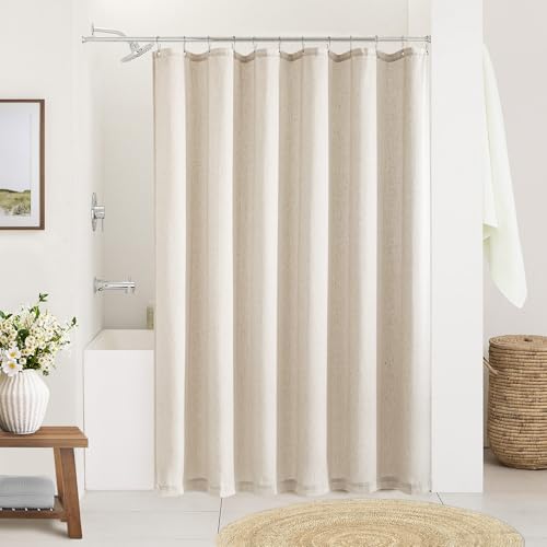 Beige Linen Shower Curtain for Bathroom Water Repellent 72x72 Inch | Neutral Shower Curtains Flax Textured Bath Decor Drapes Boho Farmhouse Rustic Shabby Chic Country Tan Beige with Hooks - color: Warm Beige, size: 72"W x 72"L (Pack of 1)