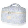 Gosect 1pc Large Makeup Bag, Cute Cosmetic Bag for Women Girls, Floral Coquette Aesthetic Toiletry Bag, Travel Make Up Organizer Bag (Green Leaves Blue Flowers) - color: 027Green Leaves Blue Flowers