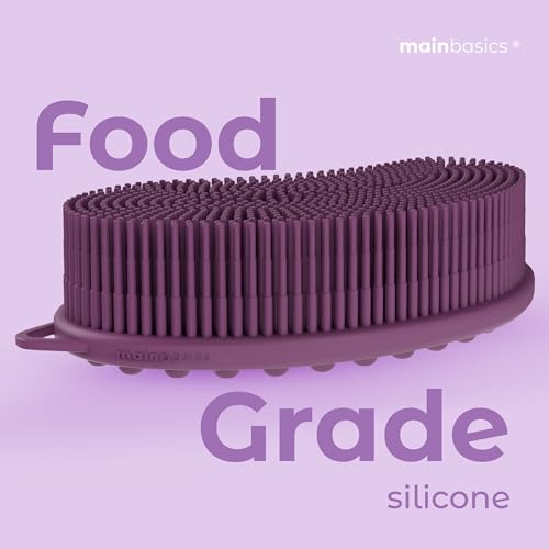 MainBasics Silicone Body Scrubber Dual-Sided, Purple, Massage | Shower Scrubber with Massage Nodes, Silicone Loofah Alternative for Deep Clean - color: Purple, size: Massage