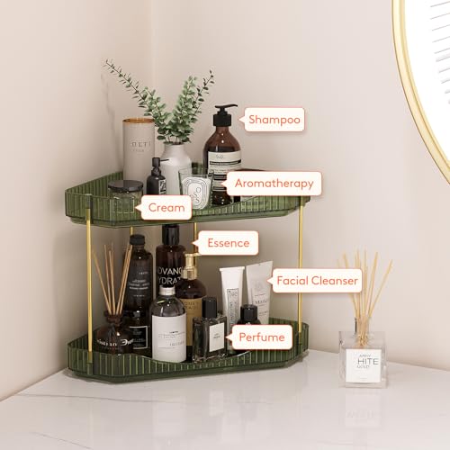 Lifewit 2-Tier Corner Bathroom Counter Organizer, Plastic Makeup Skincare Organizers Storage Countertop, Large Sink Cosmetic Perfume Shelf for Bedroom, Dresser, Kitchen, Vanity, Green, 25 cm/10inch(H) - color: Green, size: 2 Tier