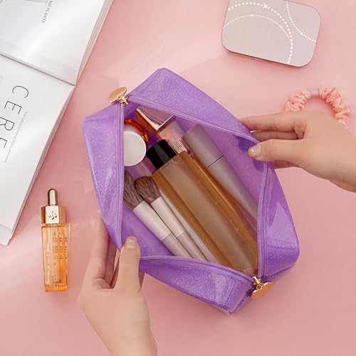 PVC Jelly Travel Makeup Bag,Waterproof Cosmetic Bag/Case with Zipper, Toiletry SPF Bag for Sunscreen, Skincare, and Daily Essentials (02 Purple) - color: 02Purple