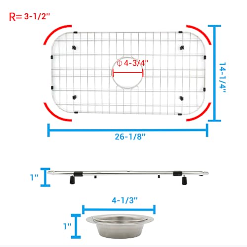 Kitchen Sink Grid 26-1/8"x14-1/4 - Heavy Duty Kitchen Sink Protector with Built-in Strainer & Center Drain, Non-Slip Rubber Feet & Scratch Resistant Bottom Guard - size: 26.12 in x 14.25 in, style: Center Drain