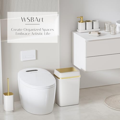 9PCS Bathroom Accessory Set, White Bathroom Set, Bathroom Accessories Set Complete with Trash Can, Toothbrush Holder, Soap Dispenser, Toilet Brush, Bathroom Decor - size: Bath Set with 4 Gallon Trash Can, style: White Swing-Top
