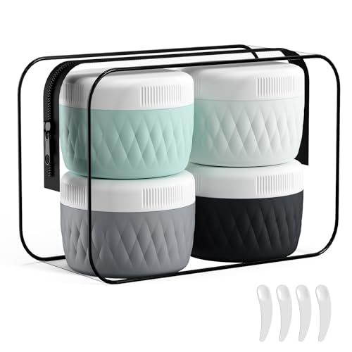 Kuangre Travel Containers for Toiletries, Silicone Cream Jars BPA-Free, TSA Approved 3oz Travel Size Containers, Leak-proof Silicone Jars with Lid for Cosmetic Face Hand Body Cream (4 Pack) - color: Grey, size: 3 Ounces