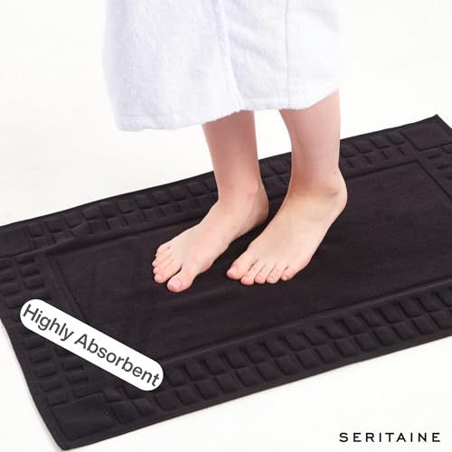 Turkish Cotton Bath Mat Set of 2-100% Turkish Cotton 21x34 inch Bathroom Floor Towel Mat (Not Rug) - Absorbent 900 GSM Hotel Spa Quality Floor Towels - Machine Washable Quick Dry - color: Black (Hera Design)