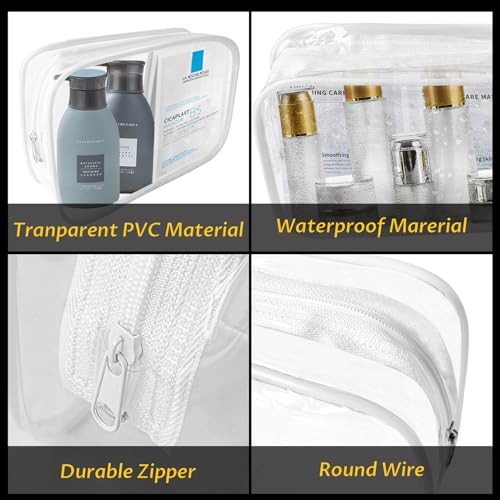 16 Pieces Clear Makeup Bags Bulk, TSA Approved Toiletry Bag for Travel, PVC Waterproof Cosmetic Pouches Clear Pouch with Zipper for Men and Women Carry-on Travel Essentials Cosmetic Bags (White-M) - color: White-M