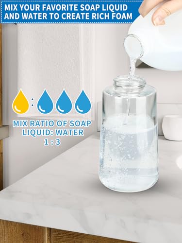 Foaming Hand Soap Dispenser Set, 16 oz Large Glass Soap Dispenser, Foam Dispenser with Stainless Steel Pump & Waterproof Labels, Refillable Soap Bottles for Bathroom Countertop, 2 in 1 - color: Brushed Nickel Foaming
