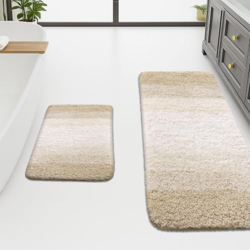 Arotive Bathroom Rugs Sets 2 Piece, Shaggy Soft and Absorbent Microfiber Bath Rugs, Machine Washable Dry Bath Mats for Bathroom, 47x20 and 24x16, Light Beige - color: Light Beige, size: 47" X 20" + 24" X 16"