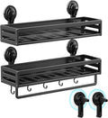 Suction Cup Shower Caddy, 11.8 inch Extended Version,5 Hooks & Towel Rrack, No Drilling Required, Rust-resistant Bathroom Shower Organizer,with 2 Extra Suction Cups for Replacement Use (2Pack-Black) - size: 11.8 inches(2-Pack US)