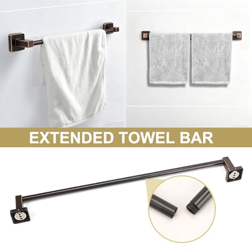Bathroom Hardware Set 4 Pieces,Stainless Steel Oil Rubbed Bronze Towel Bar Set, Includes 24In Towel Bar, Towel Ring, Robe Towel Hooks,Toilet Paper Holder, Bathroom Towel Rack Set - color: Oil Rubbed Bronze, size: 24Inch