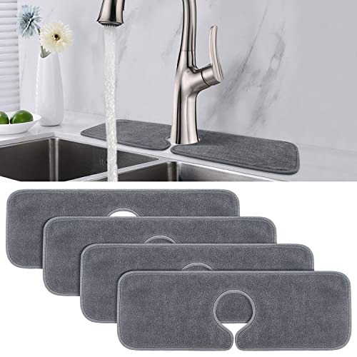 PoYang 4 Pack Faucet Mat for Kitchen Sink Splash Guard Short: Super Absorbent Microfiber Sink Water Splash Guard Behind Kitchen Faucet Mat for Bathroom, RV Protector, Machine Washable 17.7'' x 4.7'' - size: 17.7" x 4.7"