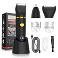 Qreeyx Manscape Body Trimmer for Men, 3 in 1 Men's Grooming Kit with Pubic/Nose Hair Trimmer & Ball Shaver for Nose/Balls/Groin/Legs/Chest Hair Removal, LED Display, IPX6 Waterproof, Gifts for Him Dad - color: Black