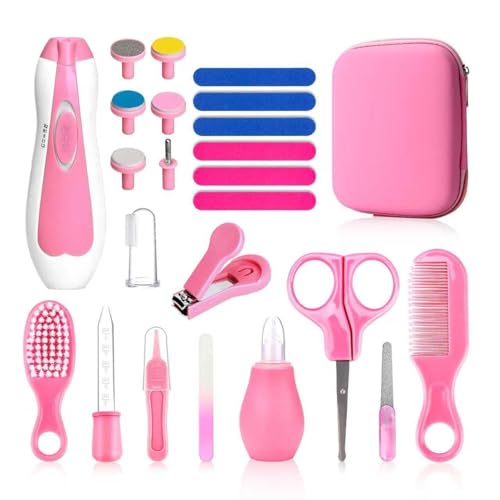 Qunlions life Baby Grooming Kit, Infant Safety Care Set with Hair Brush Comb Nail Clipper Nasal Aspirator,Baby Essentials Kit for Newborn Girls Boys, Pink-24- in-1 - style: Pink 24 in 1