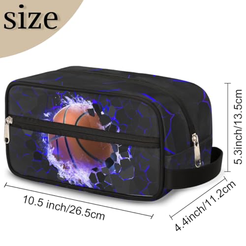 Travel Toiletry Bag for Boys Kids - Blue Basketball Waterproof Hanging Cosmetic Hygiene Bags Lightweight Large Shave Kit for Toiletries Accessories Bathroom Stuff, Gifts for Men - color: Blue Basketball