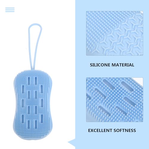 Silicone Bathing Brush 2pcs Set Double-Sided Body Scrubber Gloves Blue for Adults Bathroom Massage and Deep Cleaning Bath Accessories