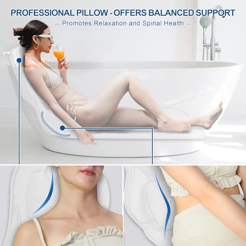 Poemland Full Body Bath Pillow for Tub - Extra Long & Thick Tub Pillow with Head, Back & Lumbar Support, 168 Non-Slip Suction Cups, Soft 5D Mesh Spa Cushion, Fits All Tubs-Gift for Soaking(White) - color: White