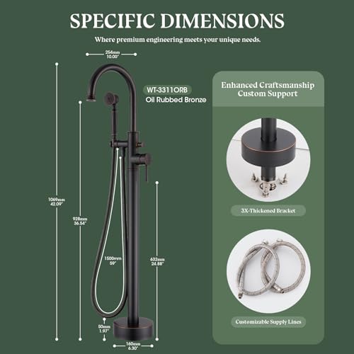 Free Standing Tub Faucet, Wintap Classic Freestanding Bathtub Faucet with Sprayer Brass Elegant Floor Mount Bath Faucets High Flow Roman Tub Filler, Oil Rubbed Bronze （WT-3311ORB） - color: Oil Rubbed Bronze