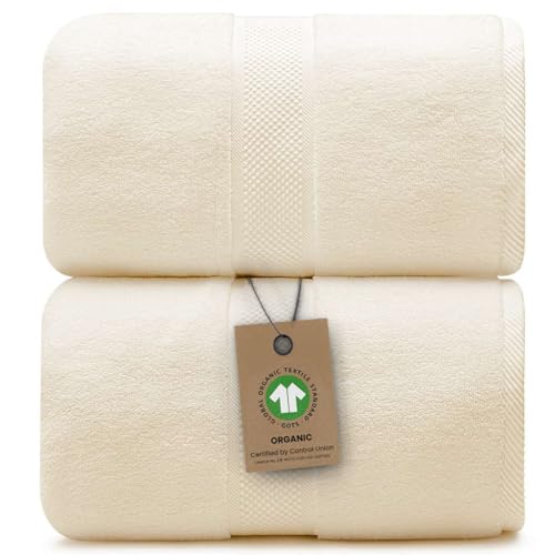 Alusa Home 100% Organic Luxury Bath Sheets - GOTS Certified - Extra Large 35x70 Inches (Pack of 2) Zero-Twist, Long-Staple Cotton Bath Sheet Set (Papyrus) - color: Papyrus, size: 2pc Bath Sheets