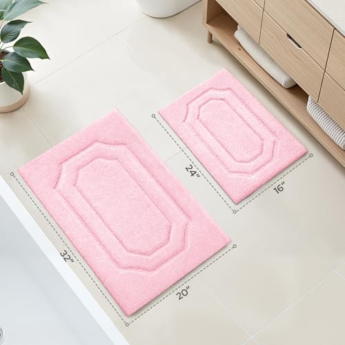 HOMEIDEAS Pink Bathroom Rugs, Absorbent Microfiber Bath Mat with Non-Slip Backing, Machine Washable for Shower - color: Light Pink
