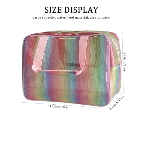 2Set Waterproof Makeup Bag,11.81 x 5.12 x 8.27 inch, 10 x 3.5 x 2.16 inch Iridescent Gradual Change TPU Travel Toiletry Bag with Handle for Portable Cosmetic Pouch for Gym Swim Beach - color: 536-1 Set