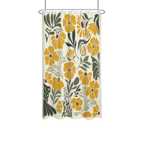 Boho Vintage Floral Shower Curtain Stall Small Short 36x72 Inch, White Yellow Farmhouse Bohemian Flower Botanical Pattern, Retro Plant Abstract Polyester Fabric Mini Bathroom Decor, 7 Hooks - color: Yellow, size: 36"W x 72"L (Pack of 1)