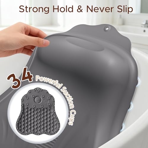 Bath Pillow for Tub, Adjustable Silicone Bathtub Pillows for Head and Neck, 0"–2.3" Neck Support, 34 Suction Cups, Easy to Clean, No Machine Wash Needed (Dark Gray) - color: Dark Gray