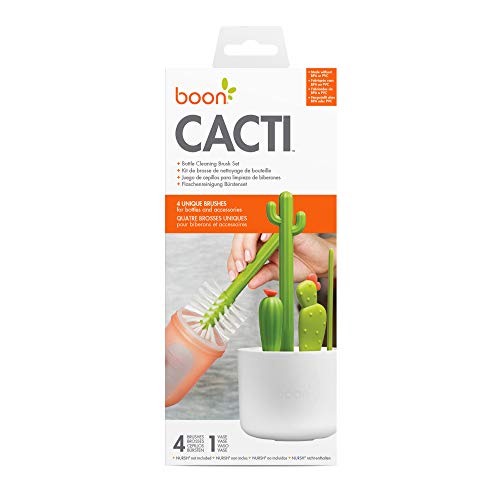 Boon Cacti Bottle Cleaning Brush Set - Includes Bottle Brush, Nipple Brush, Detail Brush, and Straw Brush - Baby Bottle Brush Set for Bottle Drying Rack - Baby Essentials - 4 Count - size: 4 Piece Set, style: Cacti Bottle Brush Set