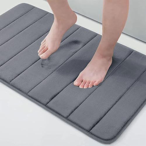 Buganda Memory Foam Bath Mat, 34" x 20", Ultra Soft Bathroom Rugs, Water Absorbent and Machine Washable Bath Rug for Bathroom, Shower, and Tub, Dark Grey - color: Dark Grey, size: 34" X 20"