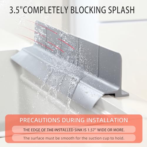 23" Ultra Silicone Sink Splash Guard Released in 2026,Self-Draining Water Splash Guard for Kitchen Sink,Bathroom and Island,with 3.5" High Splash Guard & 7 Strong Suction Cup (Grey) - color: Gray