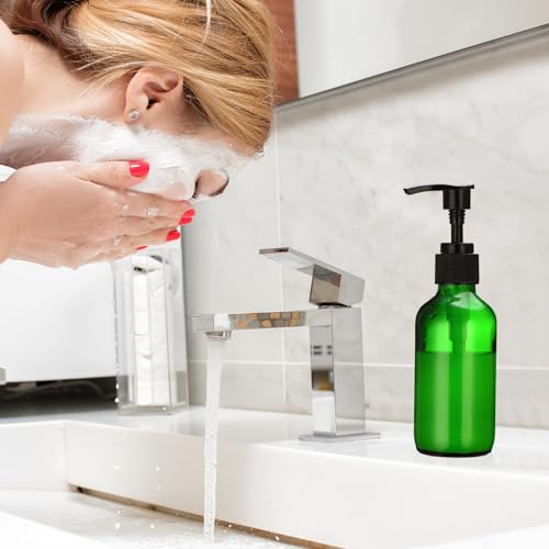 Tanlade 12 Pcs Glass Pump Bottle Dispenser 4 oz Travel Bottles with Pump Refillable Glass Containers for Toiletries Lotion Liquid Soap Shampoo Essential Oils Cosmetic Travel Accessories(Green) - color: Green